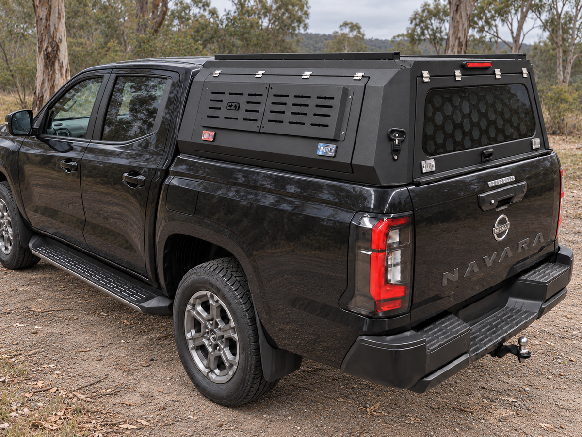 CZY Trade Canopy without the roof platform at a High Country campsite, rear-left view