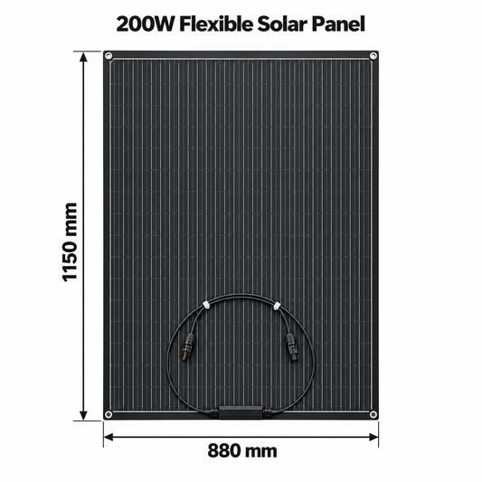 200W flexible solar panel dimensions: 1150 mm long by 880 mm wide.