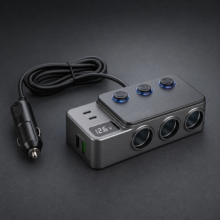 CZY 12V/24V Triple Socket Power Hub with USB-C & Voltmeter