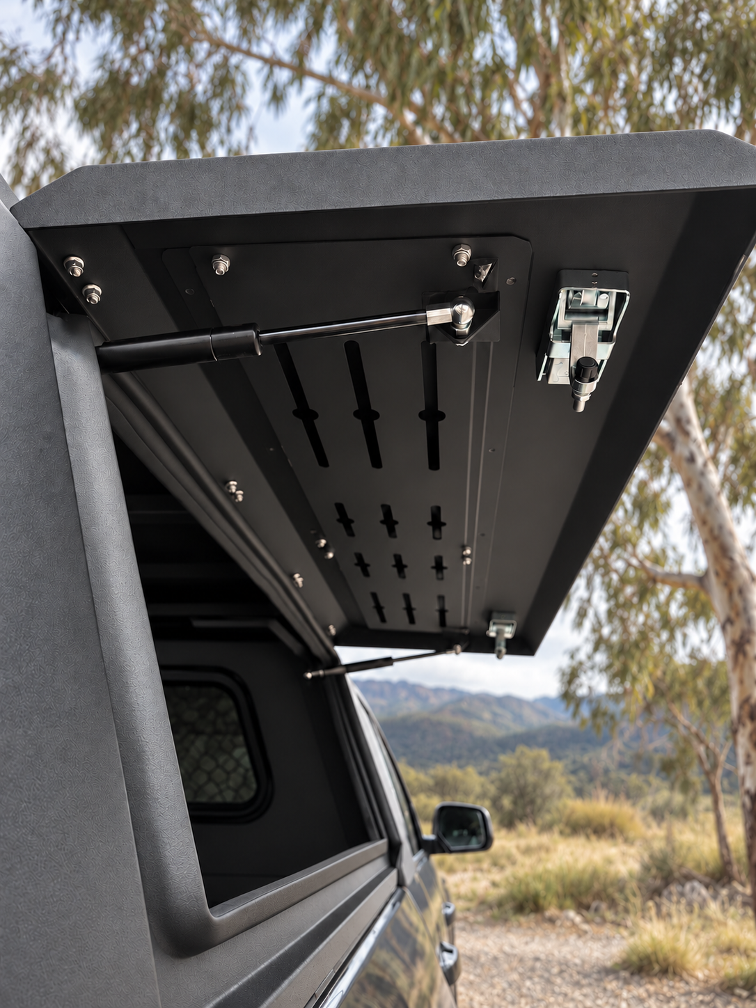 CZY Trade Canopy inside side-door mounting panel, gas strut and latch detail