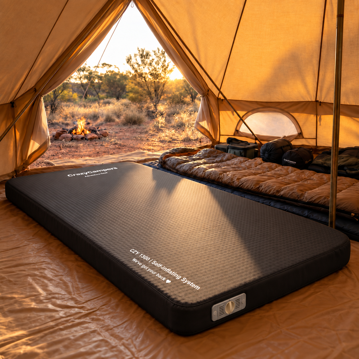 CZY self-inflating camping mattress in a ground tent